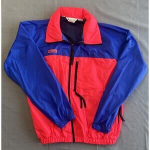 Vintage Columbia Windbreaker Jacket Sz Medium Radial Sleeve Full Zip Hidden Hood